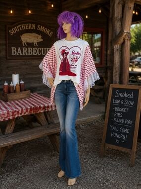 NWOT Vintage Upcycled Barbie Queen Of Hearts Pancho  One of a Kind. Bob Mackey